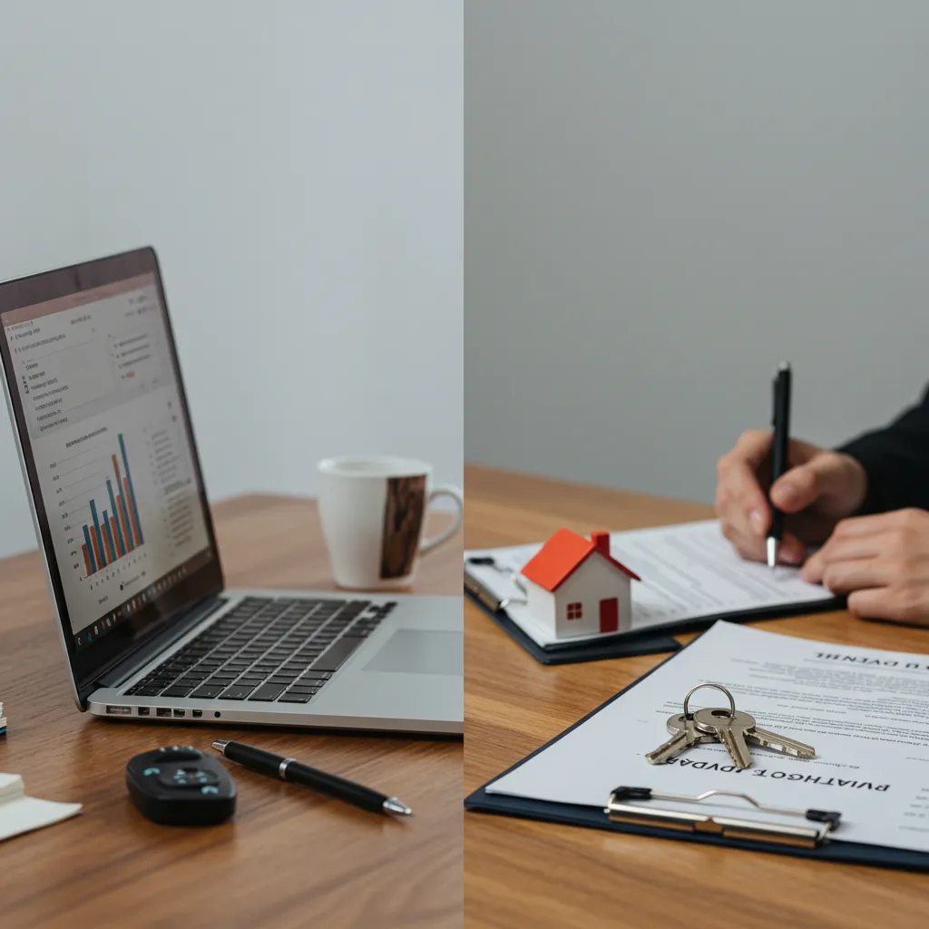 Deux profils d'investisseurs immobiliers en 2026 : espace de travail illustrant le choix entre SCPI et immobilier locatif direct