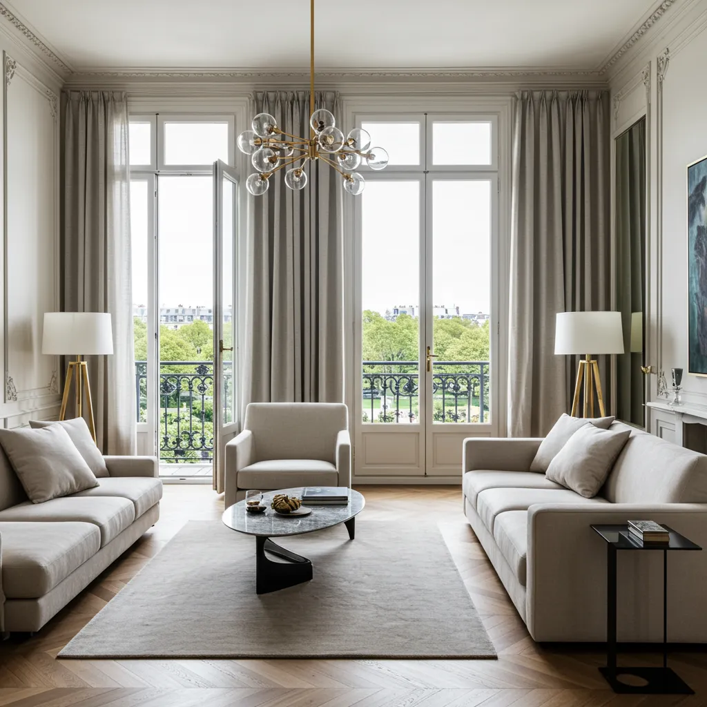 Appartement de luxe lyonnais avec vue sur le parc de la Tête d'Or, moulures haussmanniennes et parquet en point de Hongrie baignés de lumière naturelle