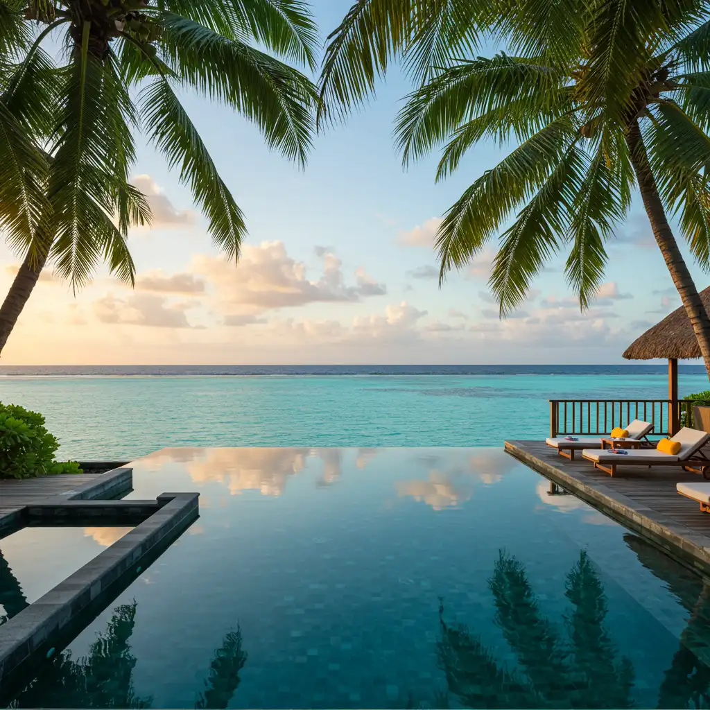 Villa de luxe avec piscine à débordement face au lagon turquoise de l'Île Maurice