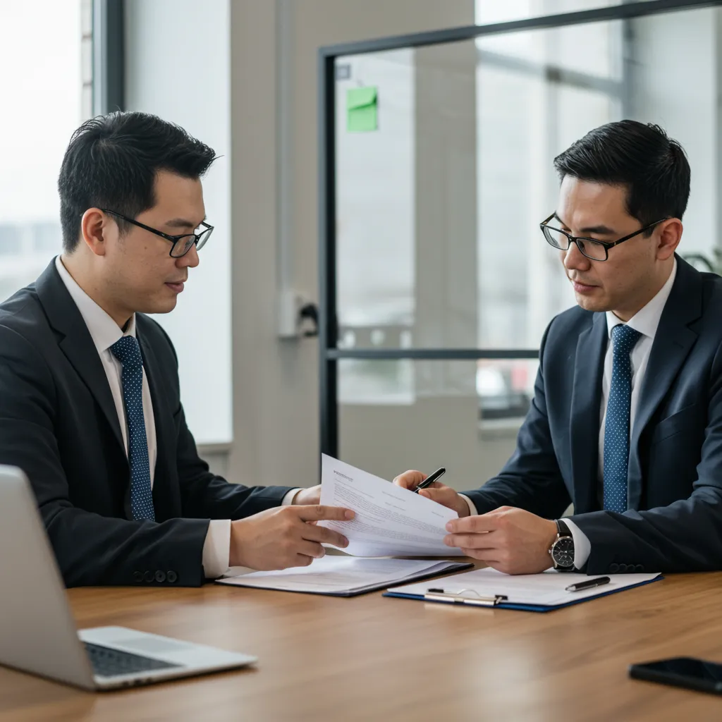 Responsable RH et salarié lors d'une réunion de mise en place d'un plan d'épargne retraite obligatoire en entreprise