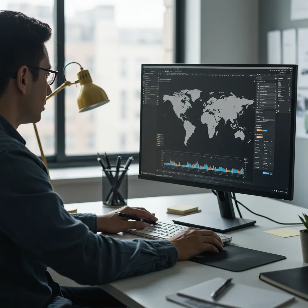 Analyste financier examinant la composition et la diversification géographique d'un ETF World sur écran