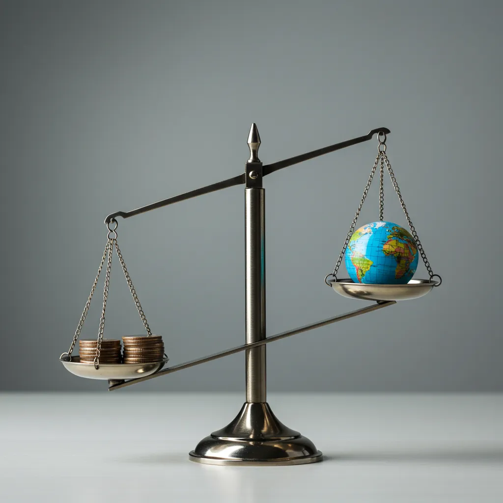 Balance symbolisant l'équilibre entre les risques et les opportunités d'un investissement en ETF World