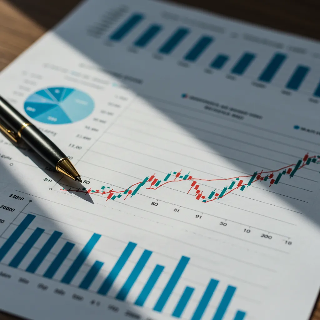 Gros plan sur des graphiques de performance boursière montrant une tendance haussière stable