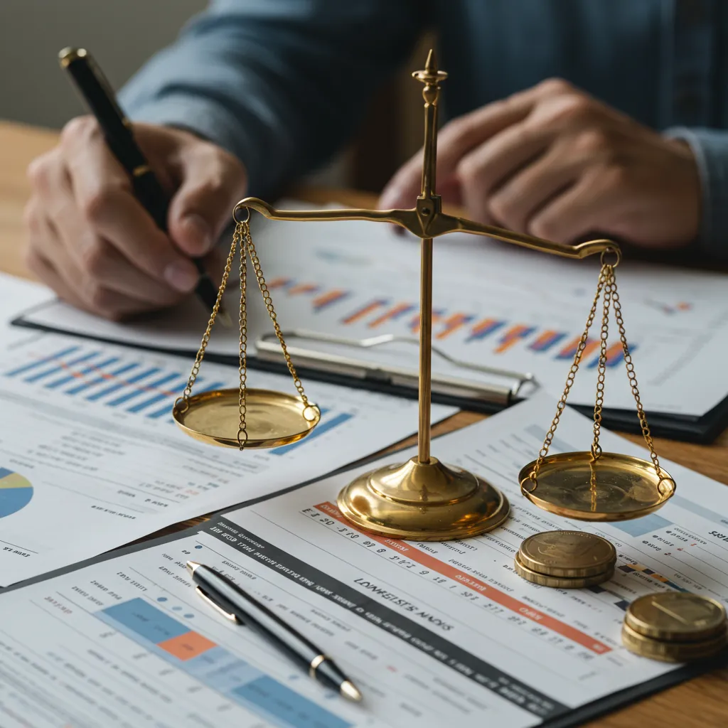 Composition montrant une balance symbolisant la comparaison entre deux types d'investissements