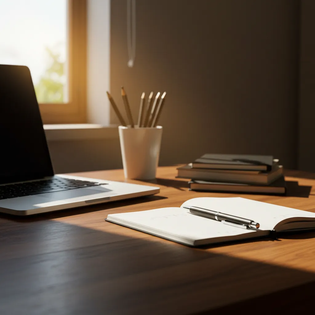 Espace de travail moderne avec ordinateur portable symbolisant la planification patrimoniale et les stratégies d'optimisation