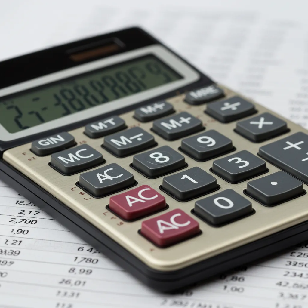 Calculatrice et registre comptable illustrant les coûts et calculs financiers