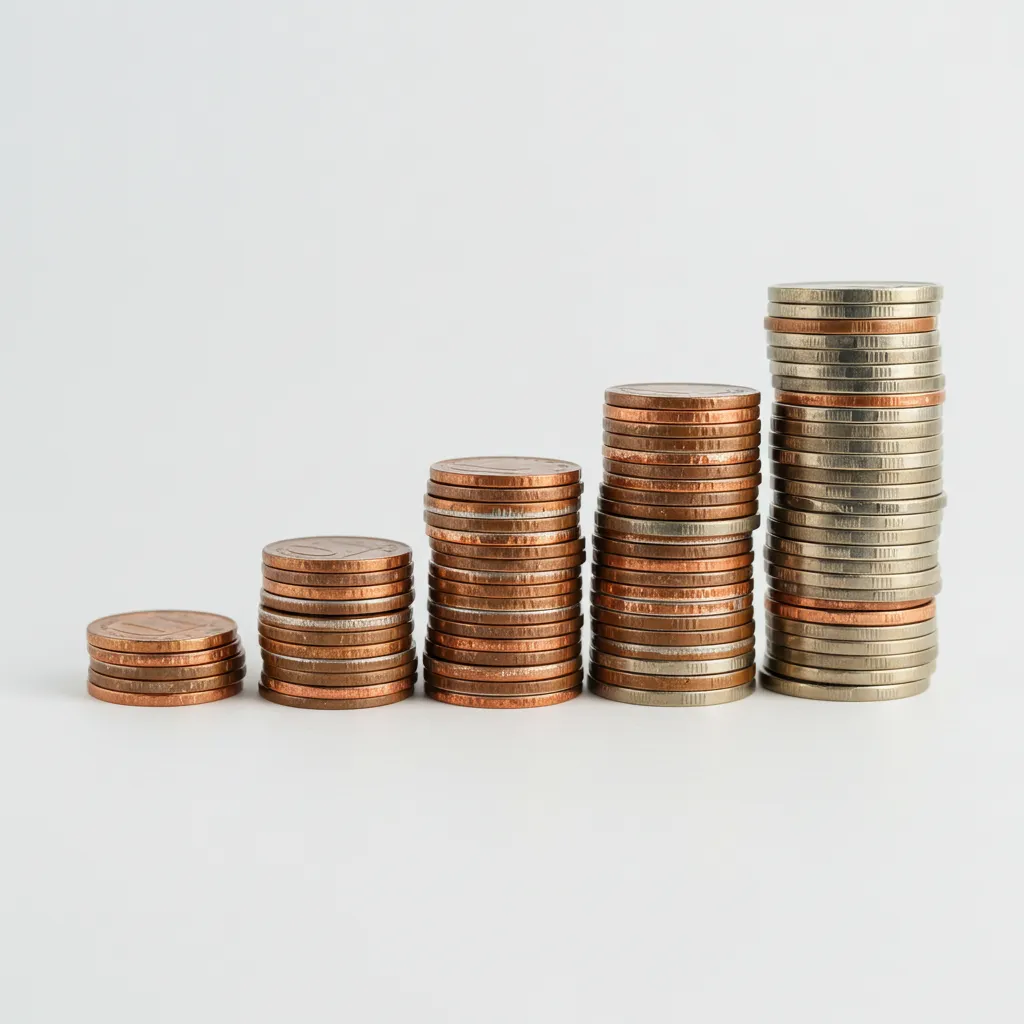 Représentation visuelle de la comparaison fiscale entre trois stratégies de cession avec des piles de monnaie de hauteurs différentes