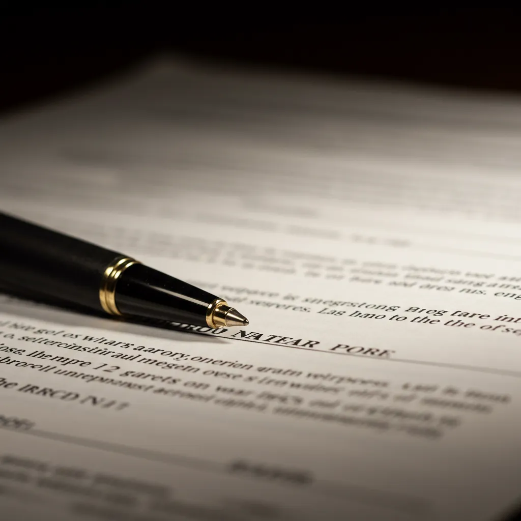 Stylo notarial sur document officiel symbolisant la formalisation juridique et la sécurisation fiscale
