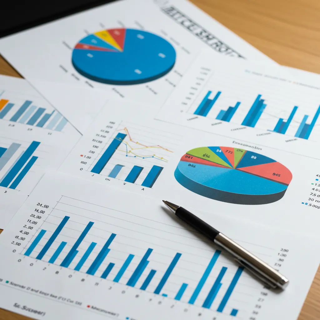 Composition de documents financiers, graphiques et outils d'analyse sur fond neutre