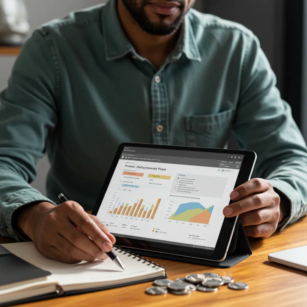 Personne consultant un simulateur de rachat de trimestres sur tablette