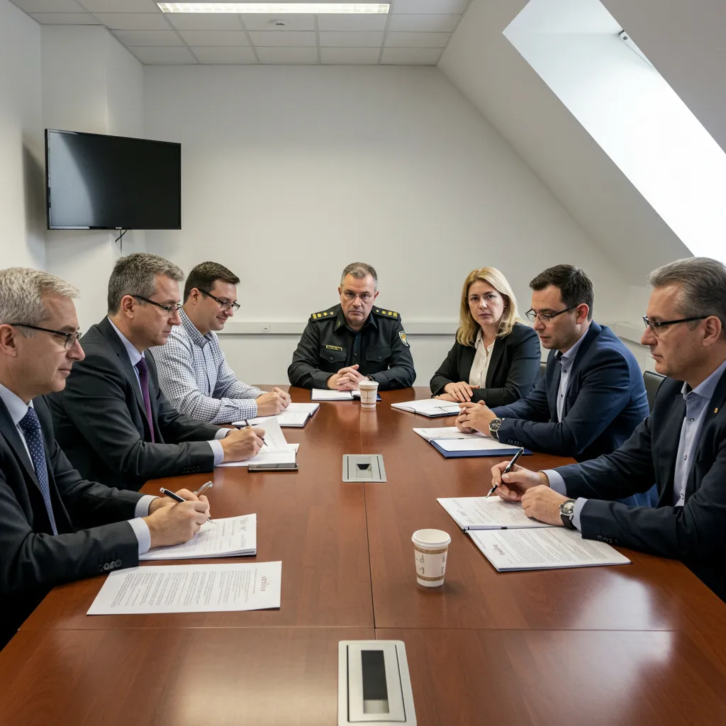 Groupe de fonctionnaires et salariés du privé discutant de la réforme des retraites autour d'une table de réunion
