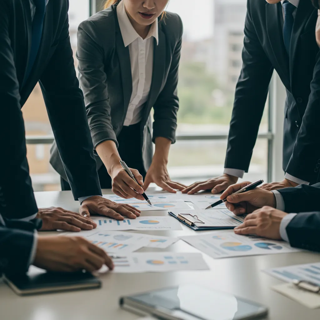 Réunion de travail entre associés d'une SCI autour de documents financiers