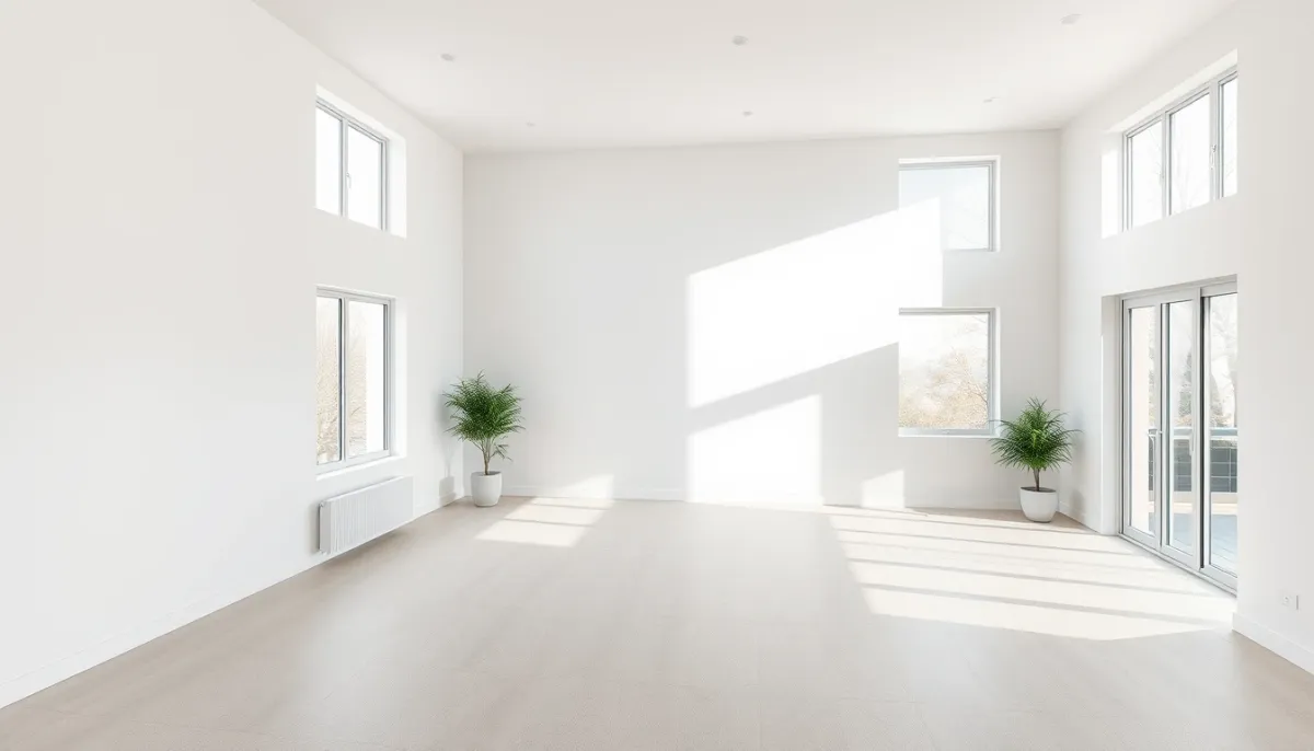 Intérieur vide d'un bien immobilier en lumière naturelle, perspective d'investissement