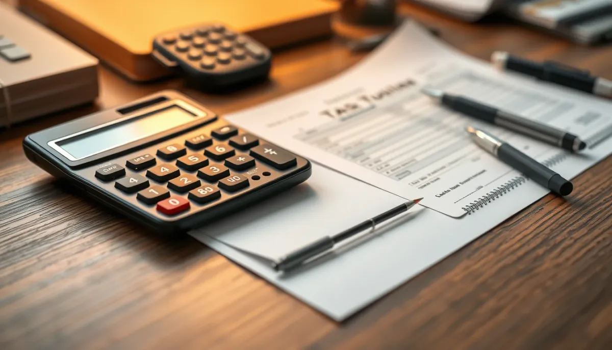 Calculatrice et documents fiscaux représentant l'aspect fiscal des placements