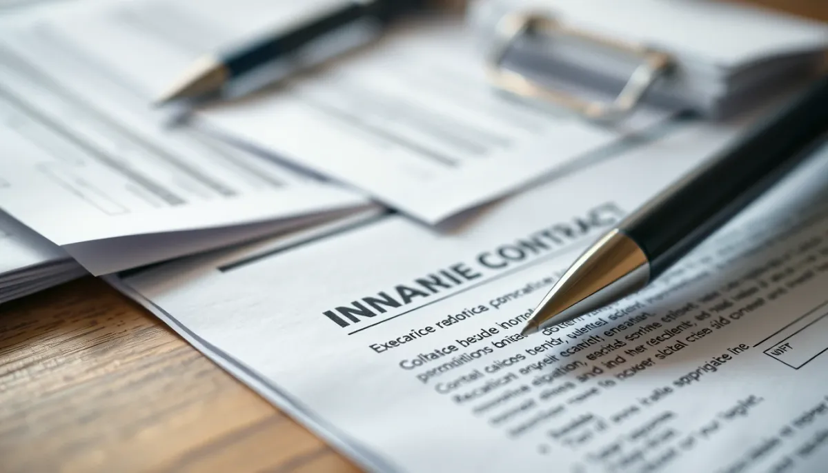 Documents d'assurance vie et contrats financiers organisés sur un bureau professionnel
