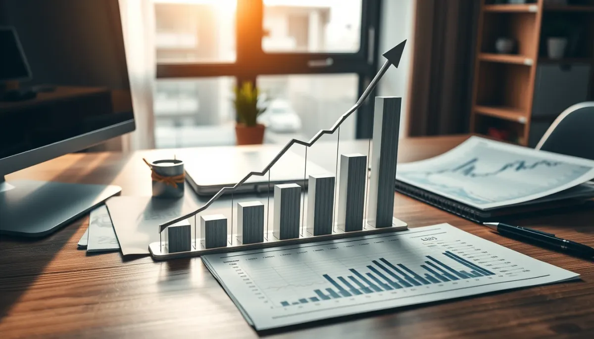 Visualisation de croissance financière avec graphiques de plus-values et documents d'investissement