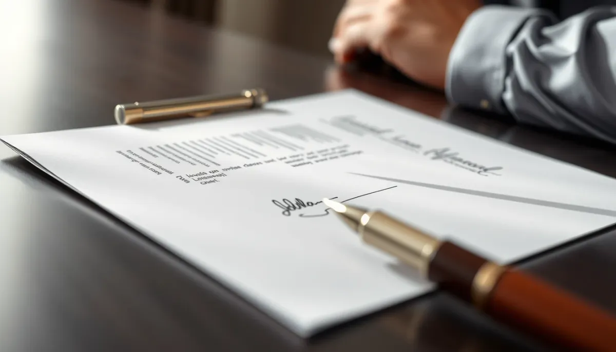 Document contractuel signé avec stylo, symbolisant les pièges contractuels et l'importance de lire les conditions